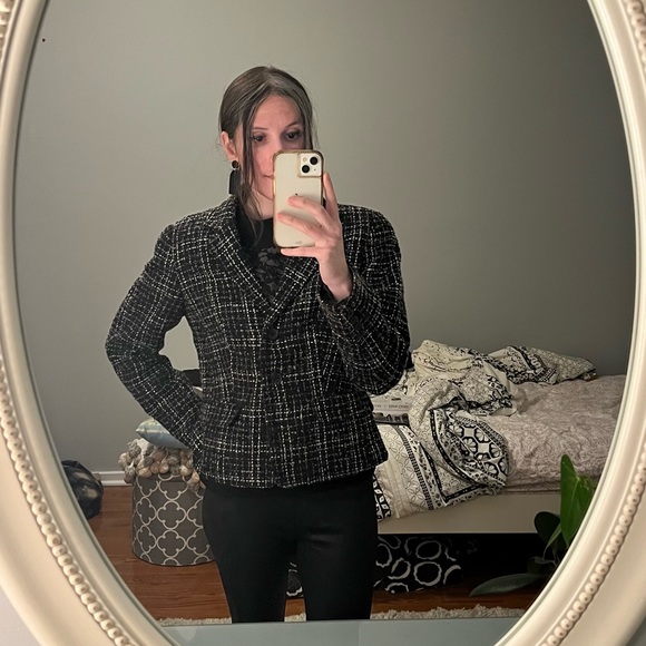 Coldcreek Water vintage black & white tweed front buttons jacket blazer - Picture 5 of 17